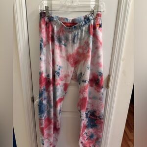 AVIATOR NATION RED AND BLUE TIE DYED SWEATPANTS